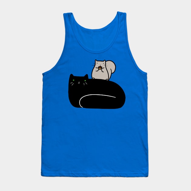 Squirrel and Black Cat Tank Top by saradaboru